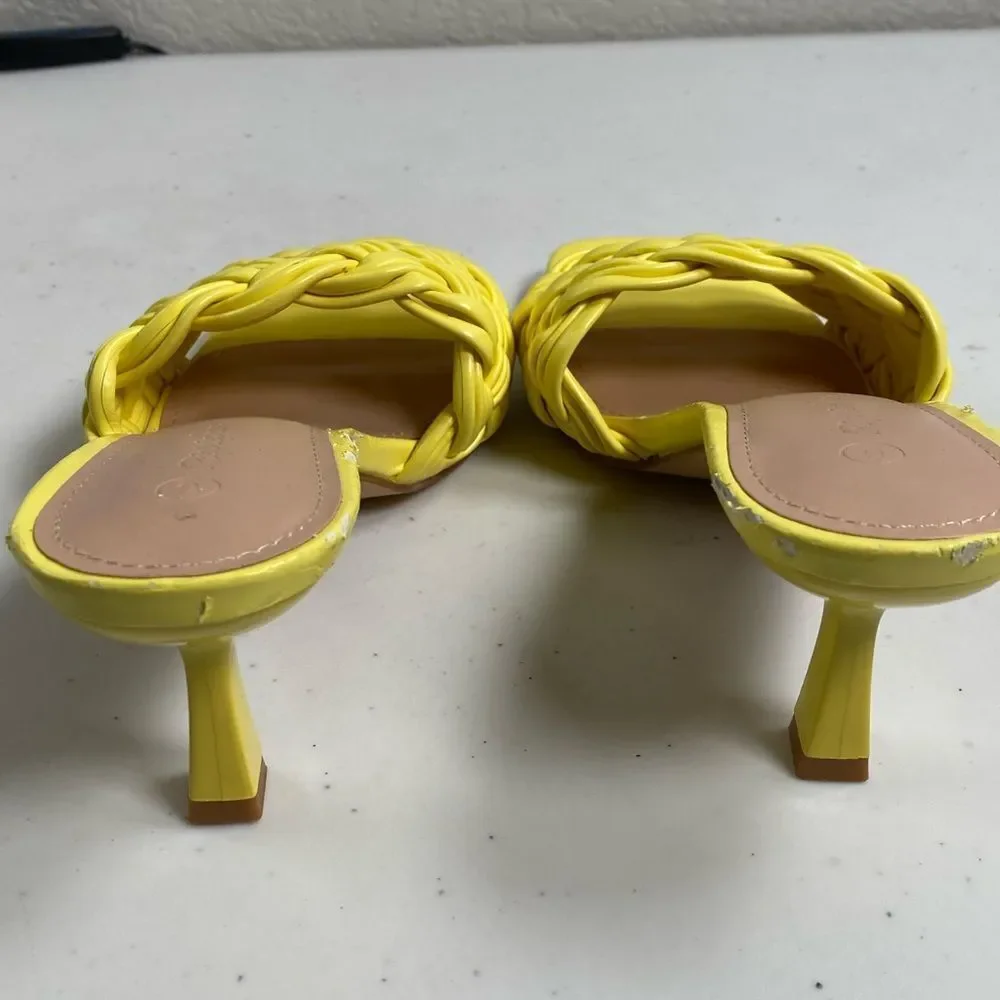 GUC Piepiebuy Women’s Yellow Braided Slip-On Sandals 2” Kitten Heel - Size 6